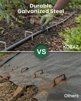 KOBAZ multi-use staples secure fencing, tarps, tents, and outdoor lights