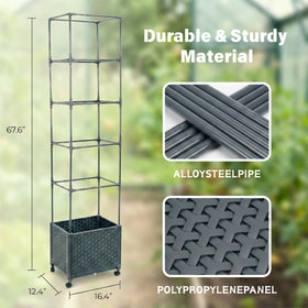 KOBAZ tomato planter box with trellis, side view, provides sturdy vine support.