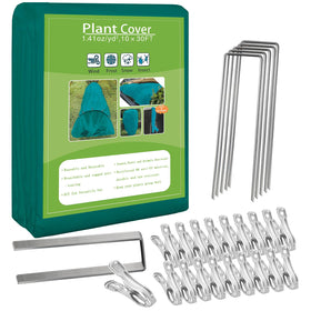 Kockuu dark green frost cover shielding a vegetable bed from cold