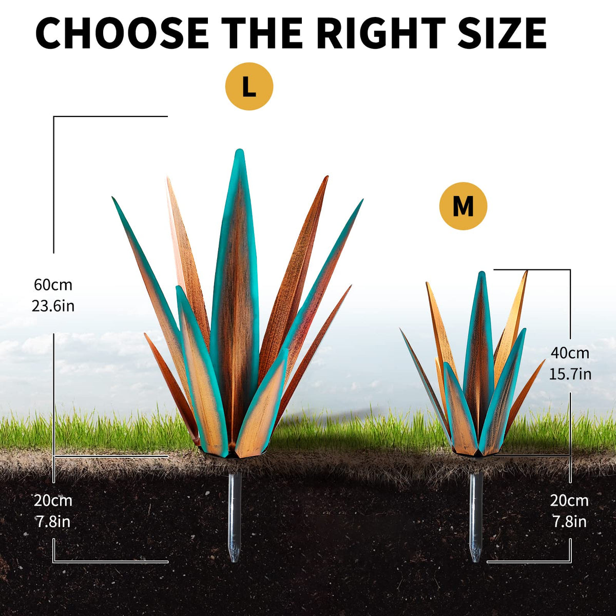 KODIBO agave plants hand-painted metal statue ideal for durable garden décor