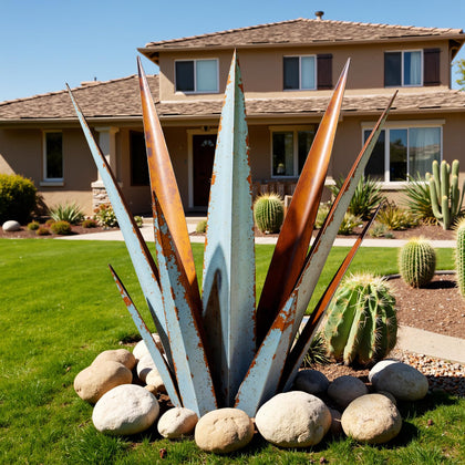KODIBO agave plants outdoor decor 24in enhances garden focal point with durable metal design.