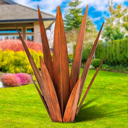 KODIBO metal agave plants rustic sculpture enhances outdoor decor with weatherproof durability.