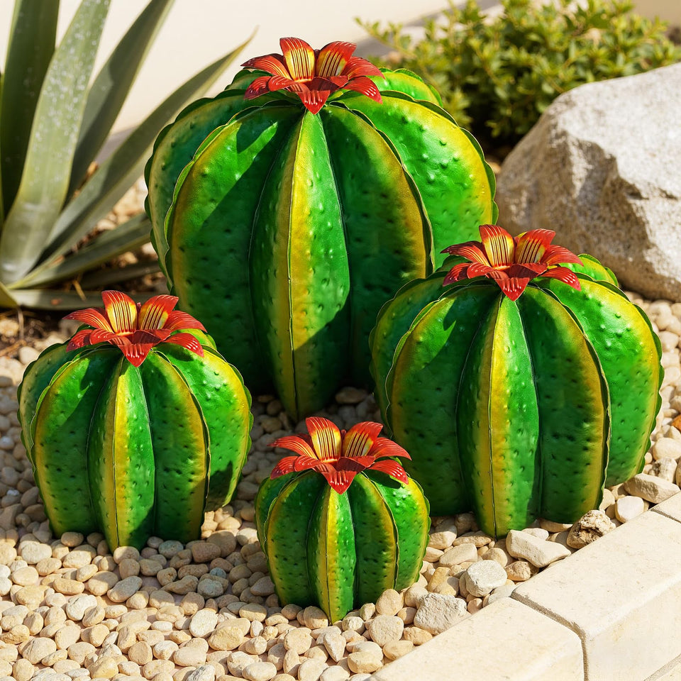 KODIBO metal cactus yard art 4-pack creates a desert-inspired outdoor display