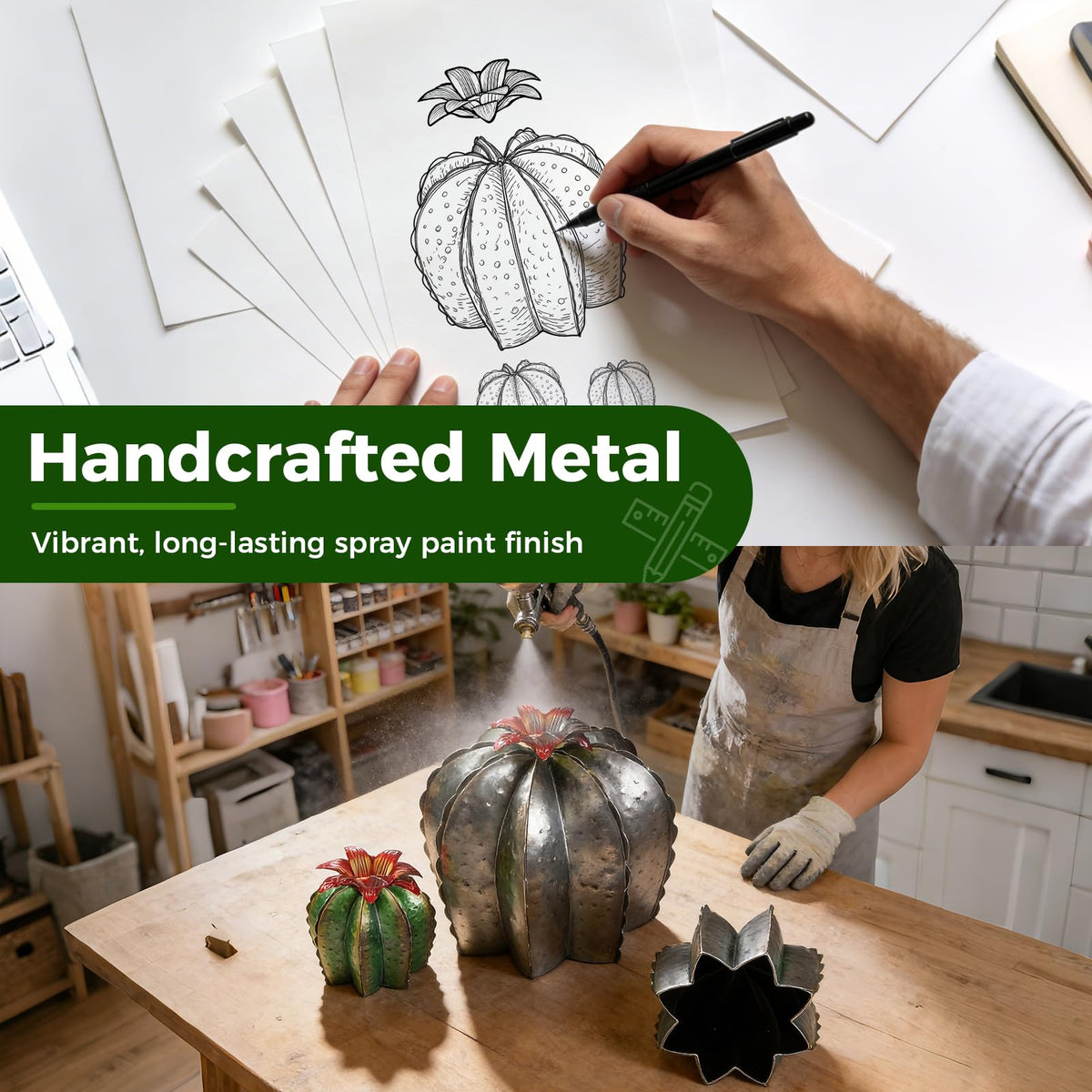 KODIBO metal cactus yard art weather-resistant finish withstands sun and rain