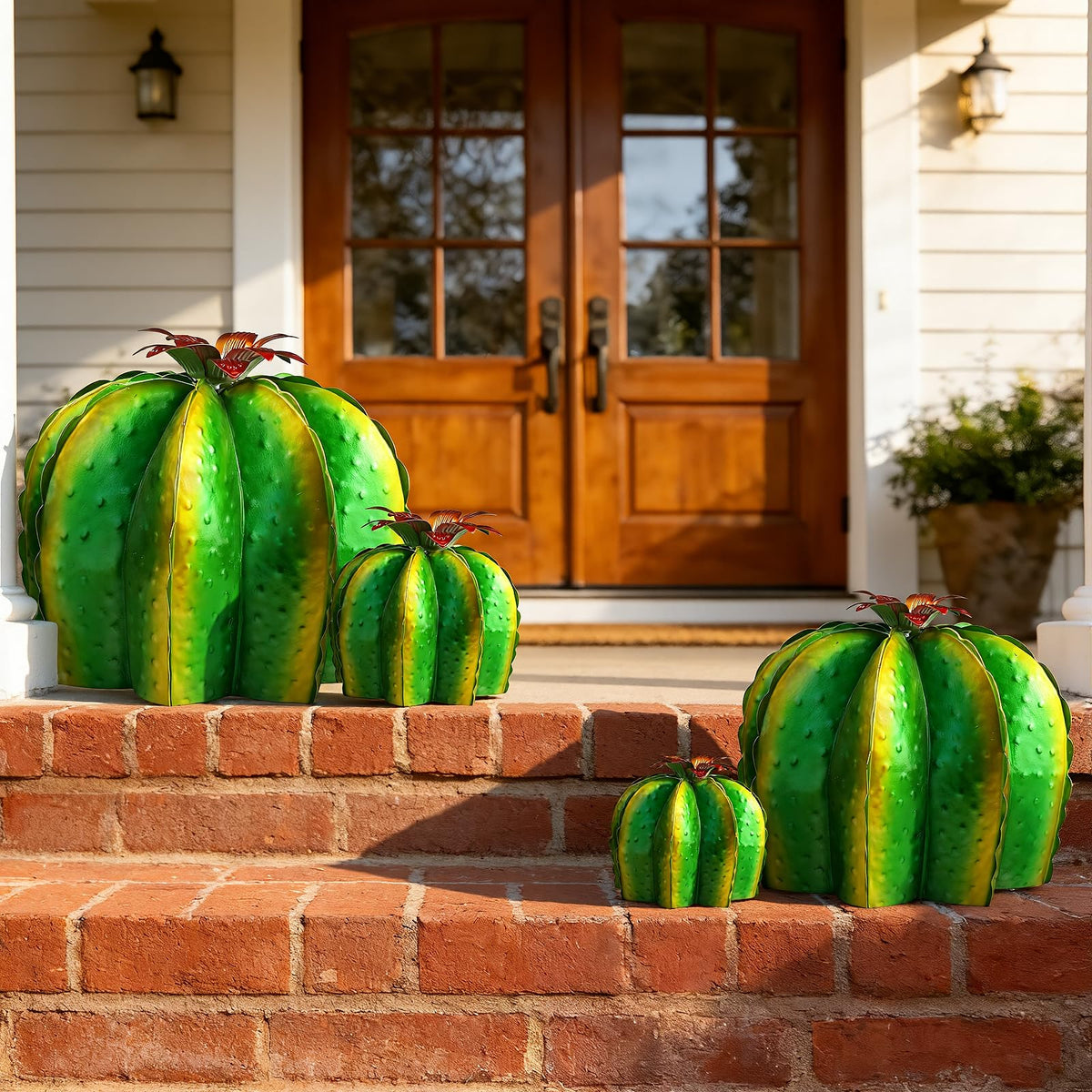 KODIBO metal cactus yard art flower-tops create a playful focal point