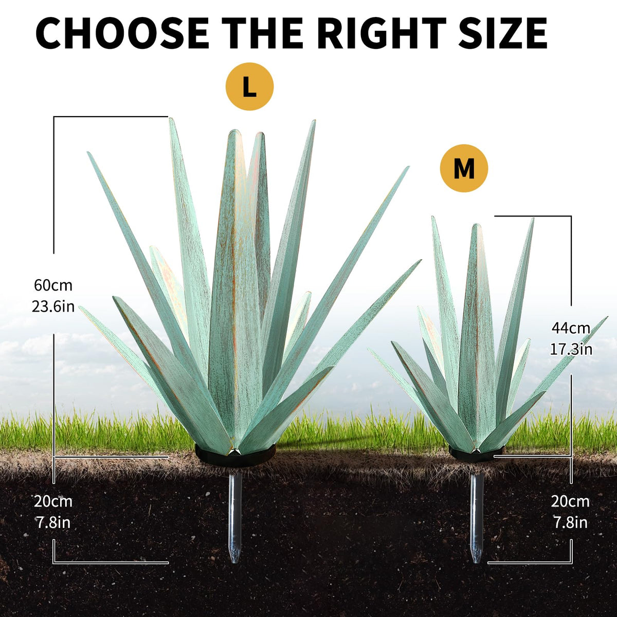 KODIBO mint-green metal agave statue adds weatherproof garden appeal.