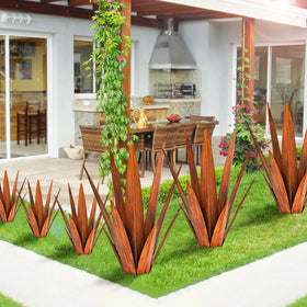 KODIBO outdoor garden art metal yard stake stands firmly on grass or stone.