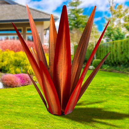 KODIBO tequila rustic sculpture in red enhances outdoor patio decor