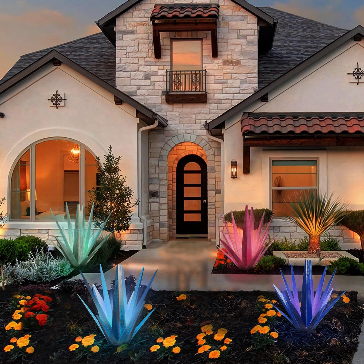 Weatherproof metal resists rain and sun for year-round display