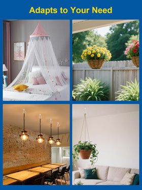 Kofuyni ceiling hooks suspending plants in living rooms or patios.