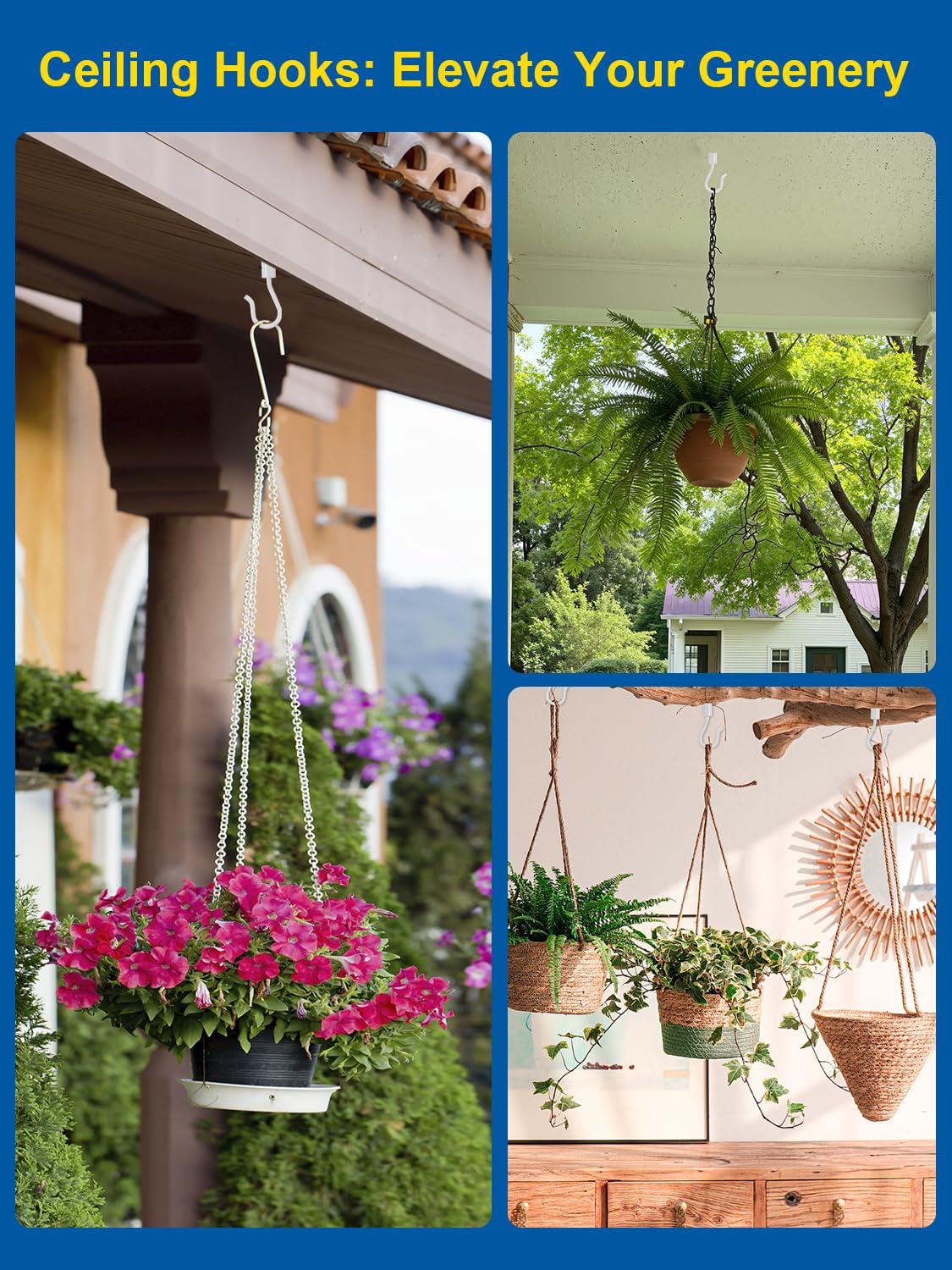 Kofuyni heavy-duty metal ceiling hooks provide strong support for various decor.