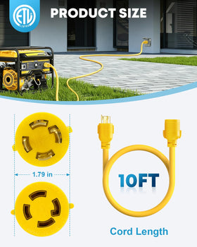 Kohree 10-gauge generator cord rated 125/250V for efficient performance.
