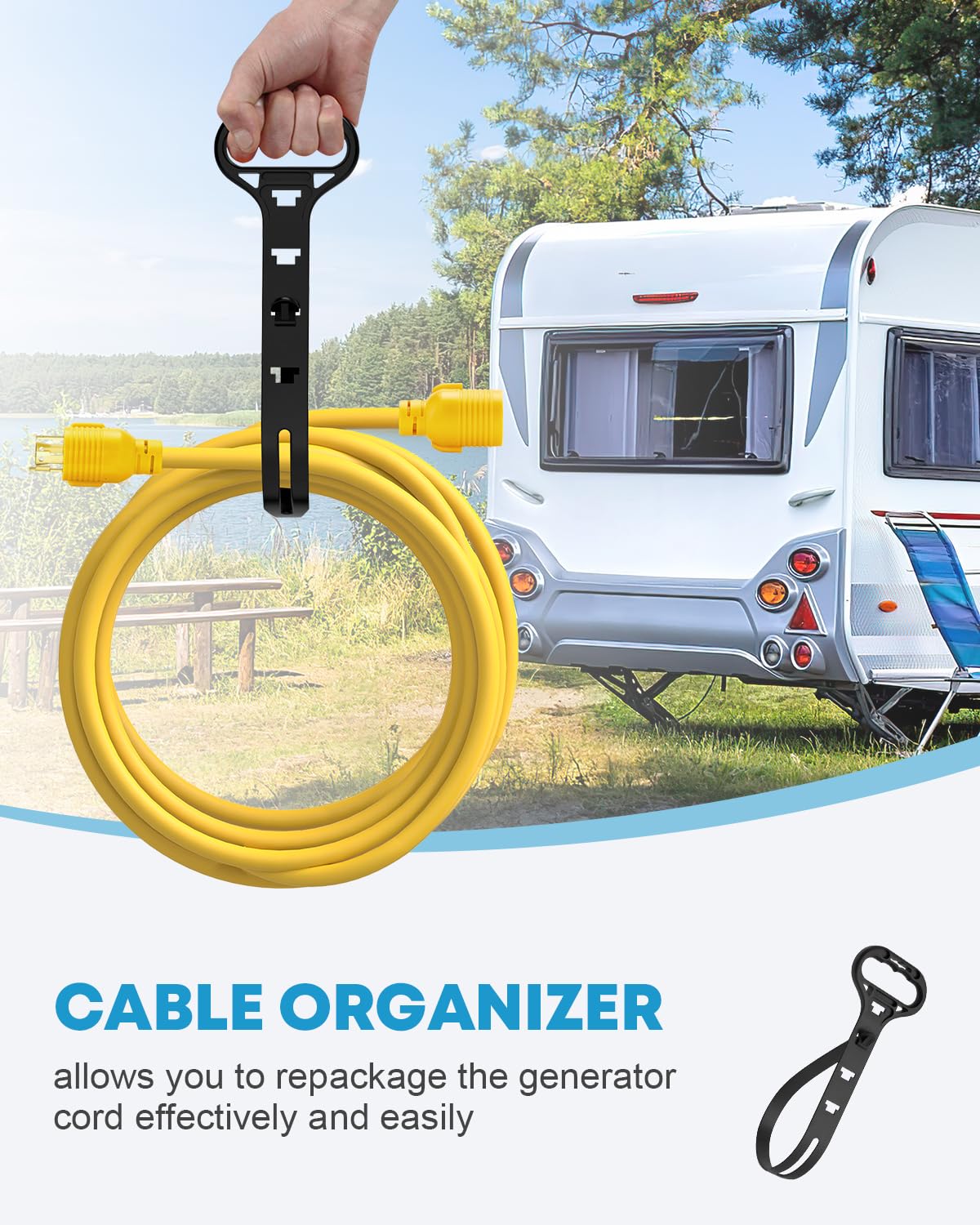 Kohree cord organizer keeps the 10 ft extension neat and accessible.