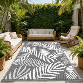 Kohree outdoor rug 8x10 with leaf pattern, weatherproof and easy to clean for patios.