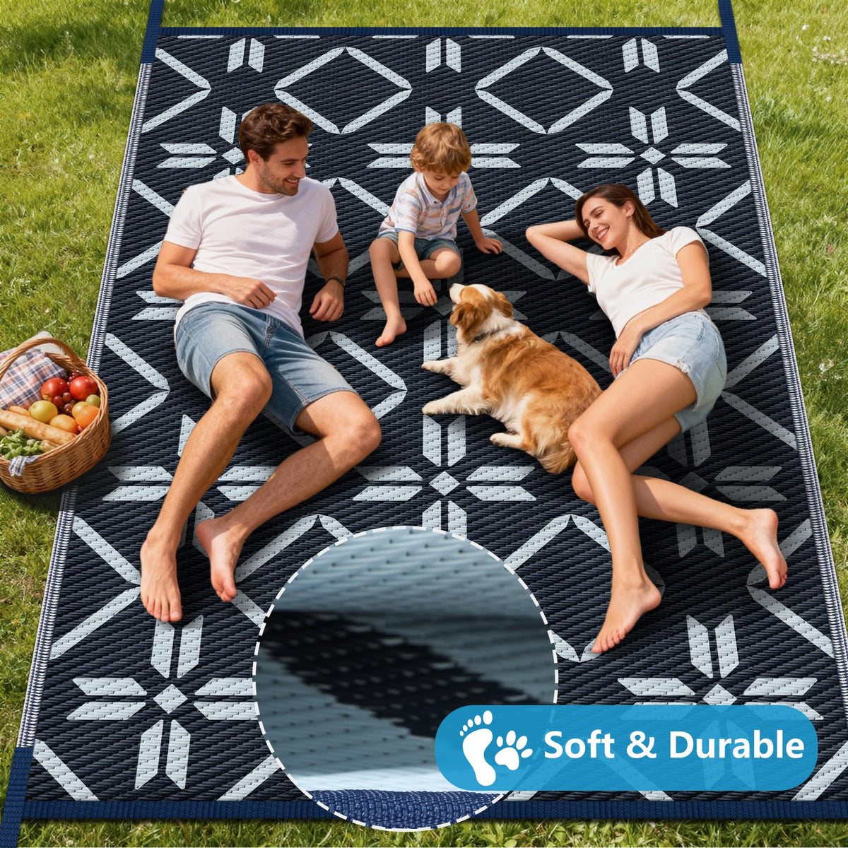 Kohree Outdoor Rug carry bag blue for simple portability.