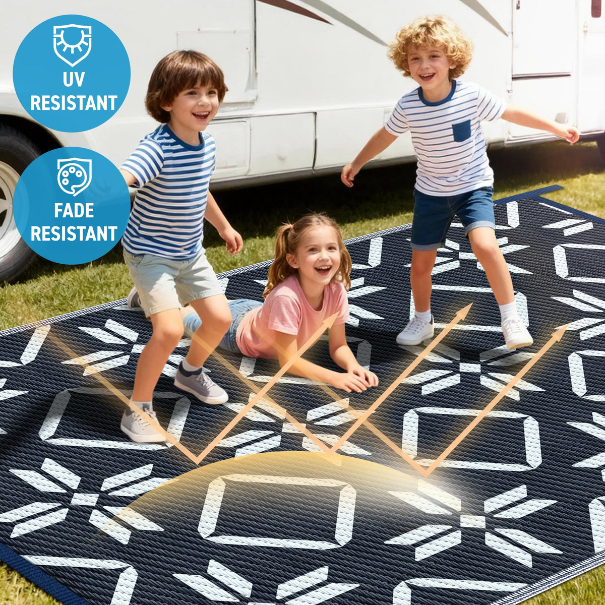 Kohree Outdoor Rug easy-clean blue cleans with wipe or rinse.