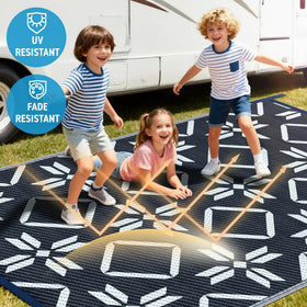 Kohree Outdoor Rug easy-clean blue cleans with wipe or rinse.