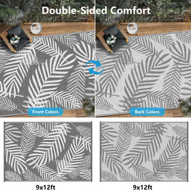 Kohree outdoor rug with reversible leaf pattern adds two looks to outdoor spaces