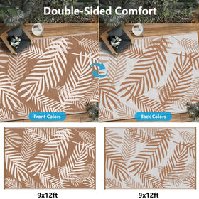 Kohree reversible palm leaf pattern rug offers two looks for outdoor decor