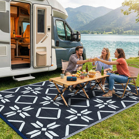 Kohree Outdoor Rug waterproof 9x12 blue for patios and RV setups.