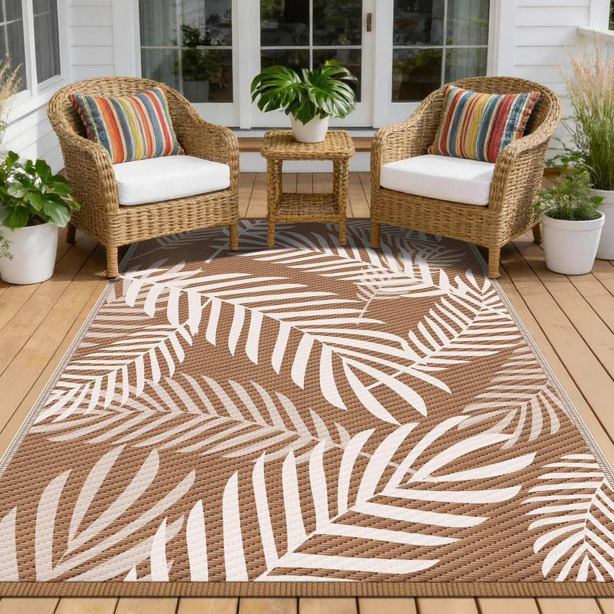 Kohree outdoor rug 9x12 brown-beige waterproof, ideal for patios and decks