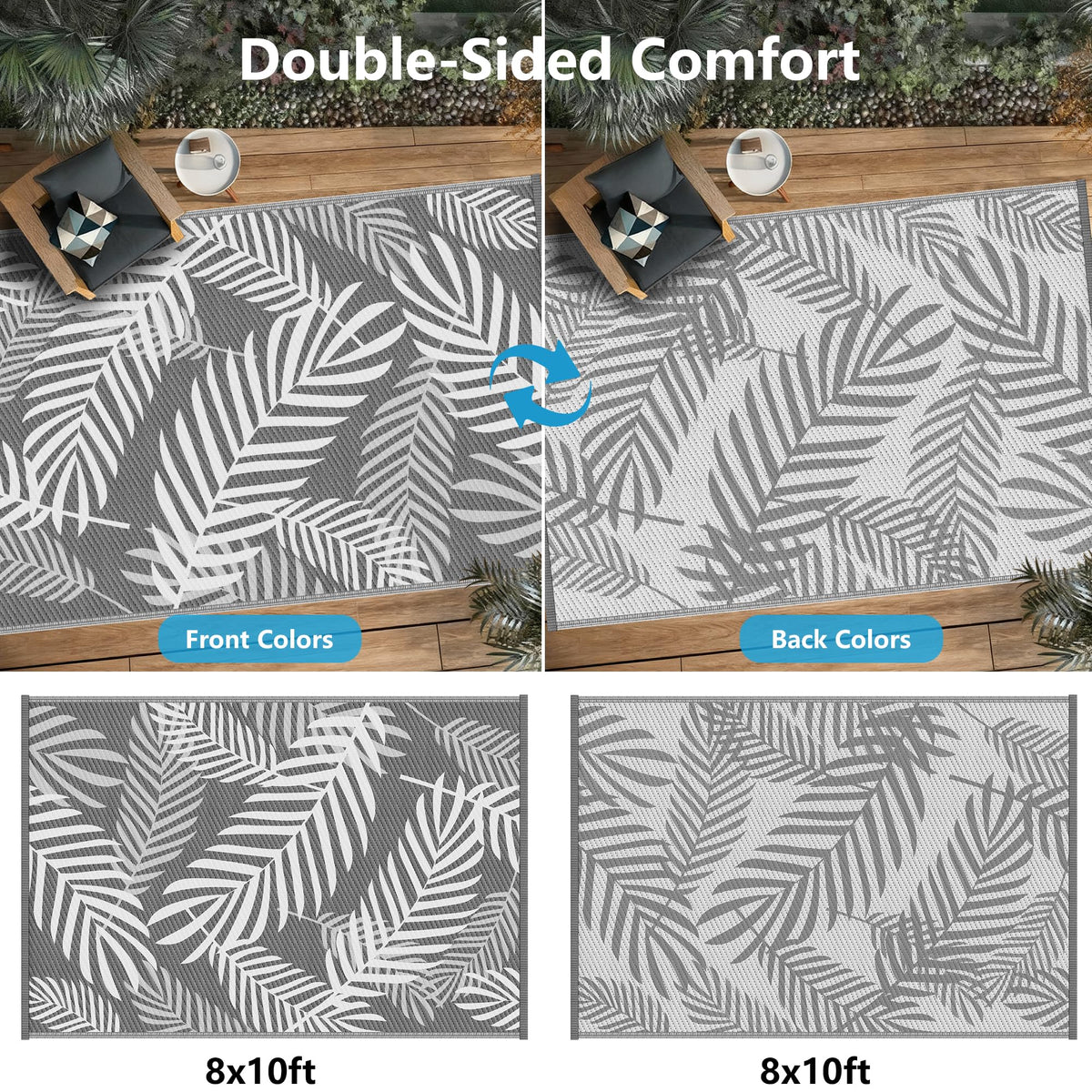 Kohree waterproof rug for patio use, resists moisture and spills.