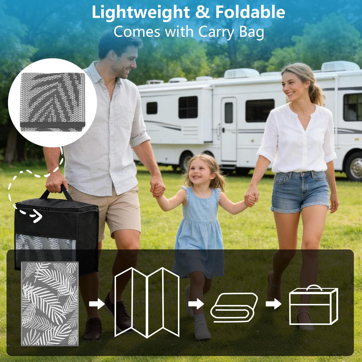 Kohree RV camping rug lightweight and portable for travel setup
