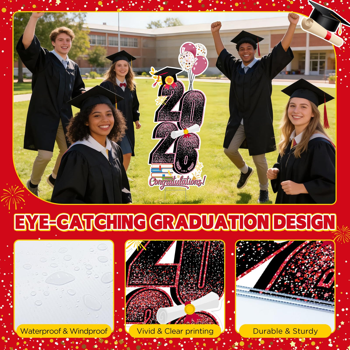 KOITHE grad-cap-diploma balloons graphic ideal for photo backdrops.