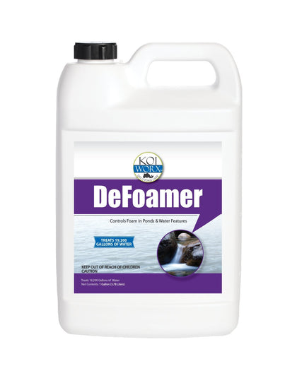 Koi Worx Defoamer gallon removes pond foam quickly for clear water