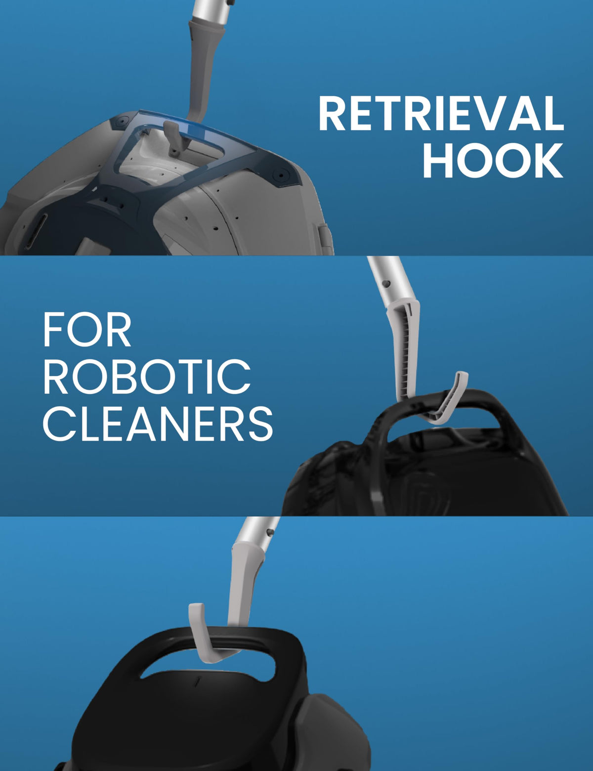Kokido retrieval hook aiding cordless robot vacuum handling and removal
