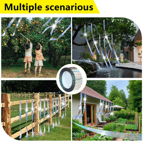 Two rolls of KOKMEYA Bird Scare Tape resting on wooden surface for storage.