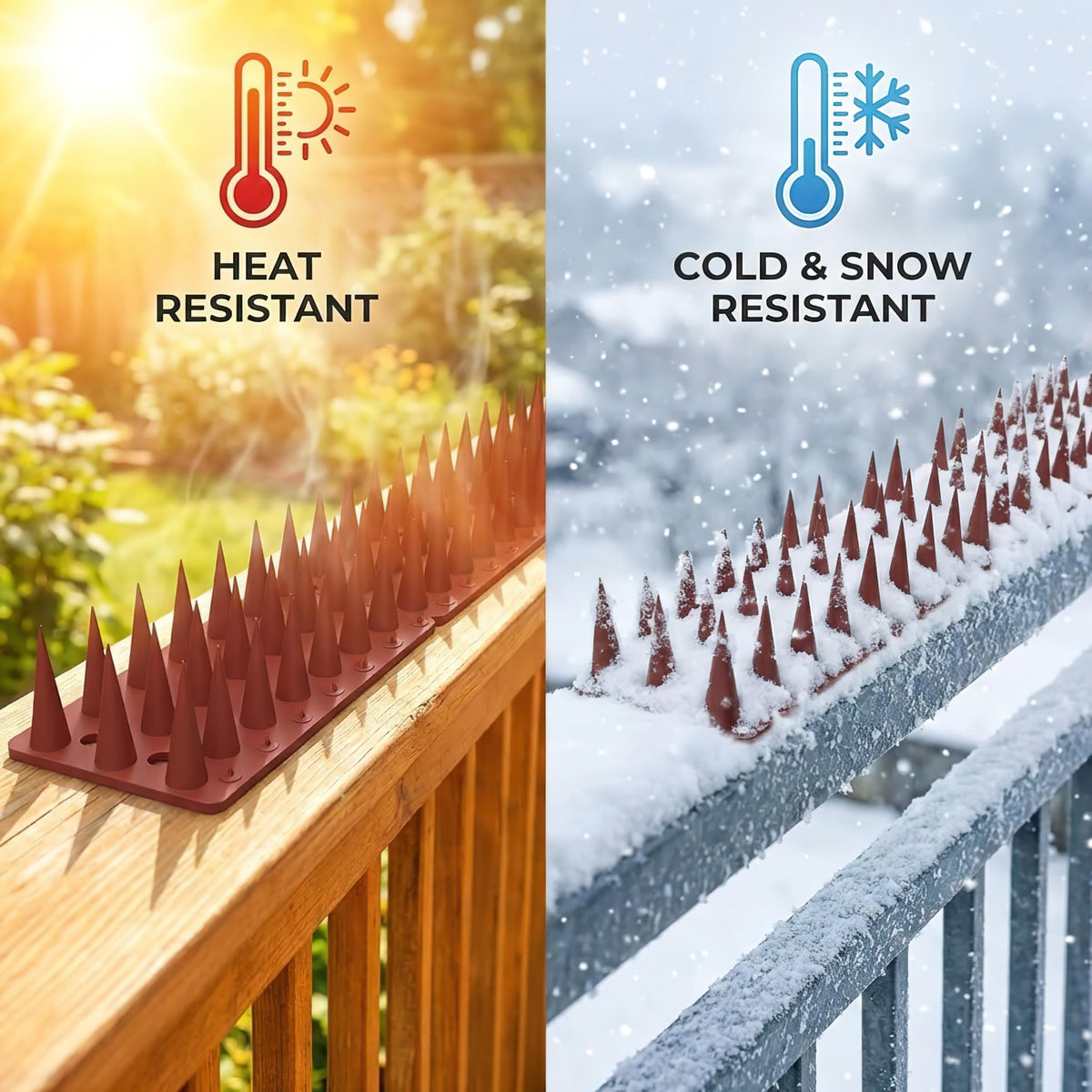 Eco-friendly polypropylene spikes withstand sun and rain.