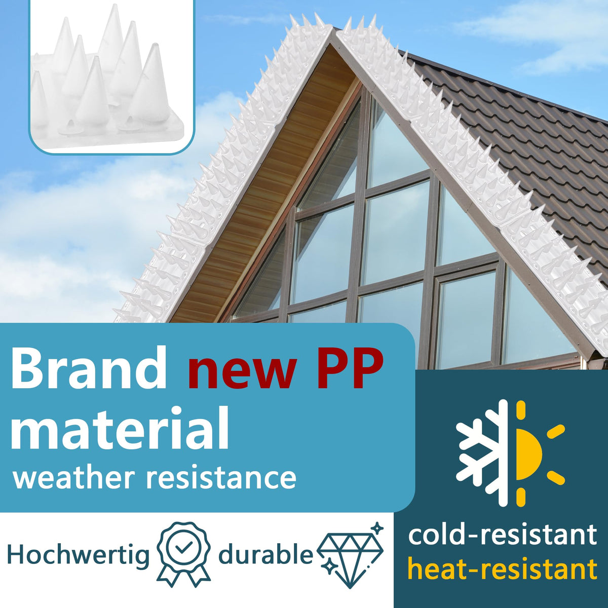 Clear, durable spikes blend with a home while reducing nesting.