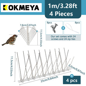 KOKMEYA stainless steel bird spikes close-up showing durable construction