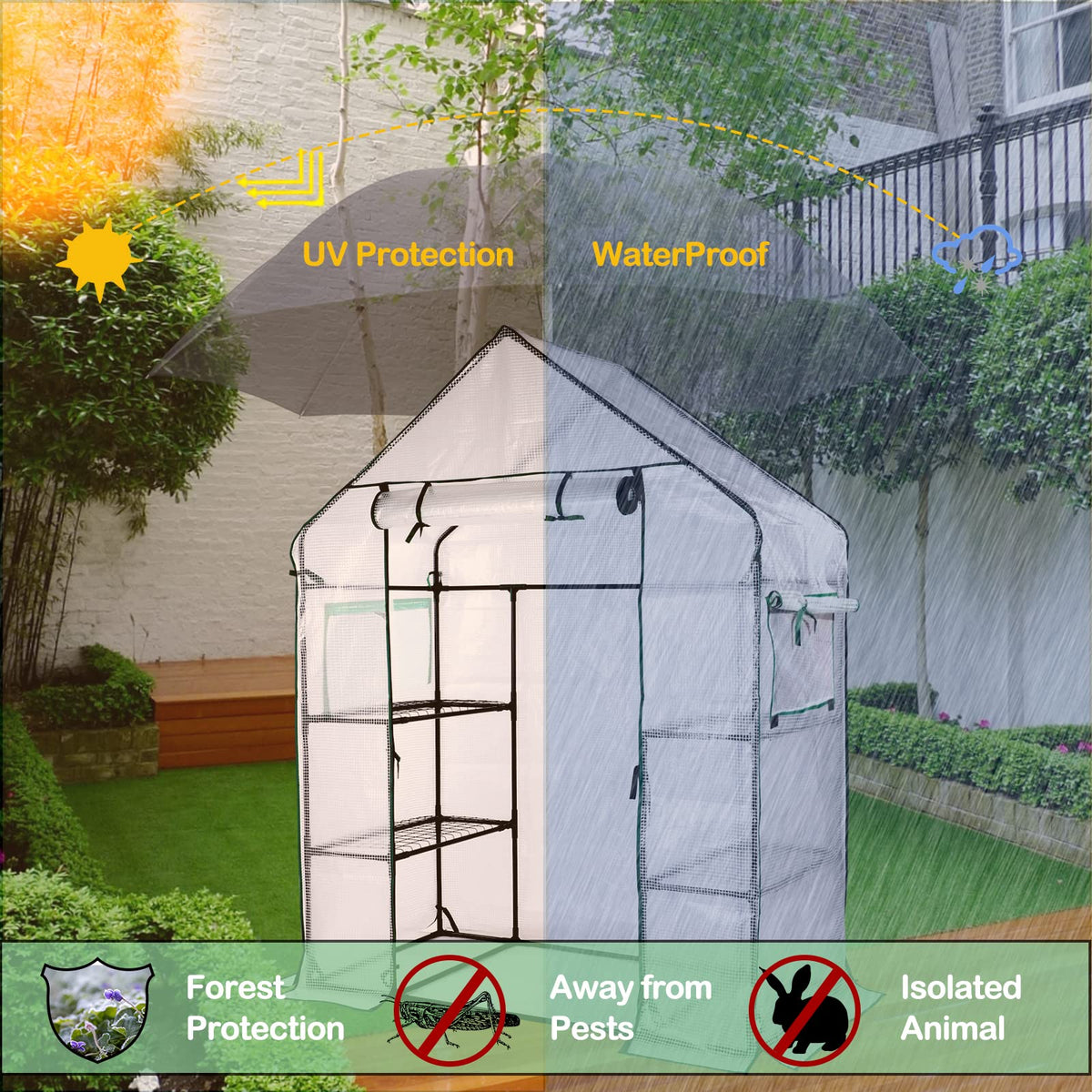 KOKSRY mini greenhouse door open view demonstrates quick access for seedlings.