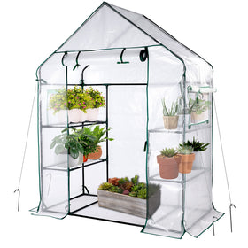 KOKSRY mini greenhouse front view shows all-season protection for tender plants.