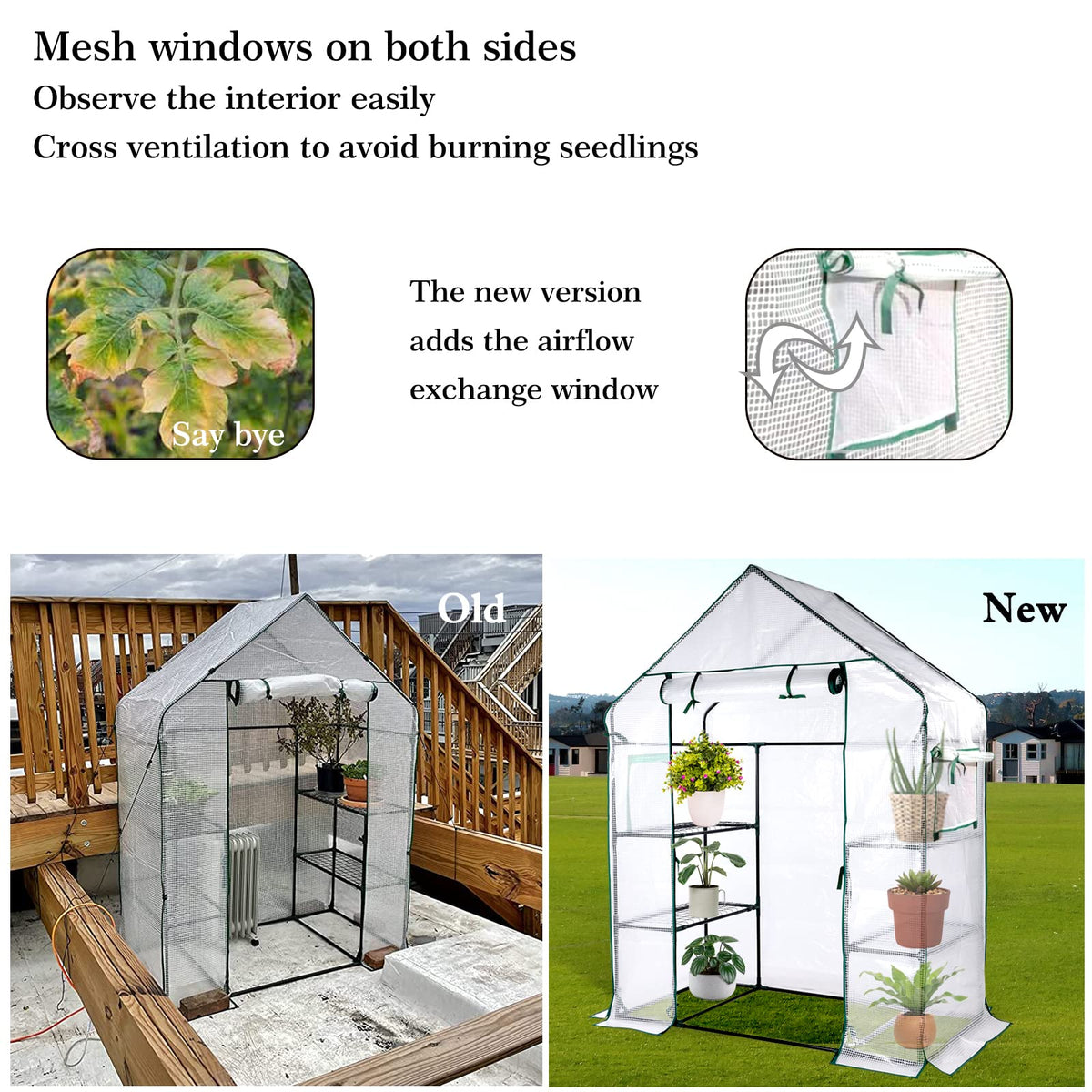 KOKSRY mini greenhouse side view highlights walk-in space for easy plant care.