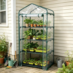 KOL 4-Tier Mini Greenhouse interior rack shows lights ready for seedling growth