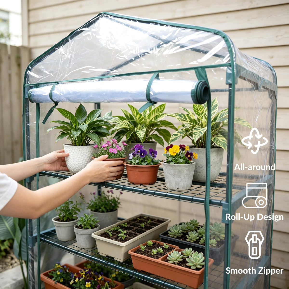 KOL 4-Tier Mini Greenhouse is lightweight and easy to move between rooms