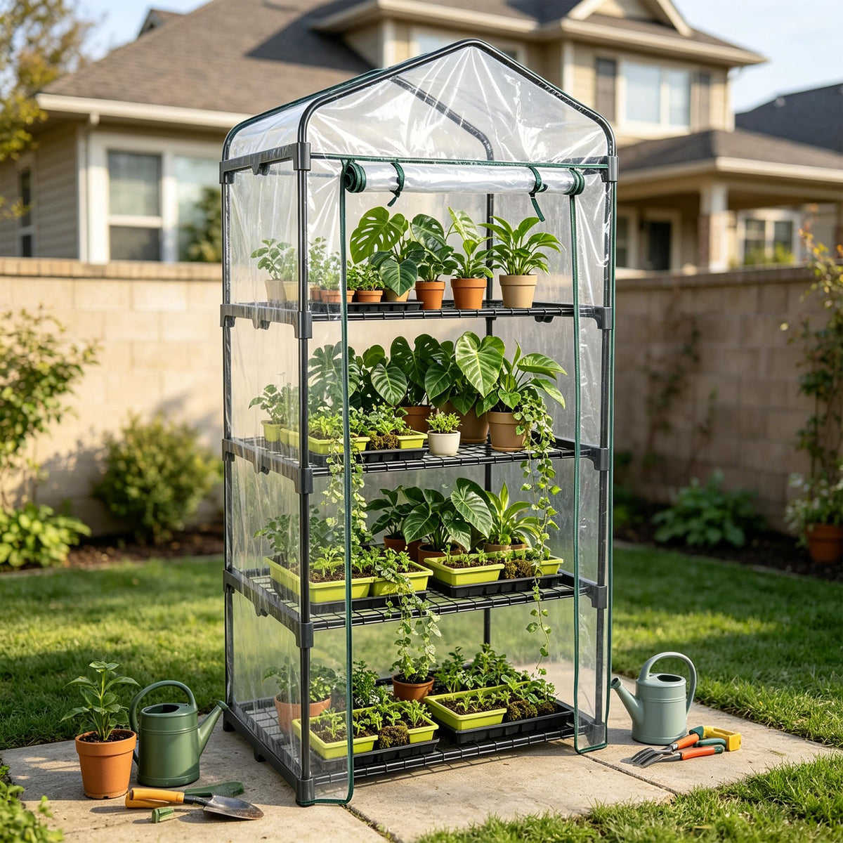 KOL 4-Tier Mini Greenhouse with PVC clear cover enables bright light for healthy seedlings