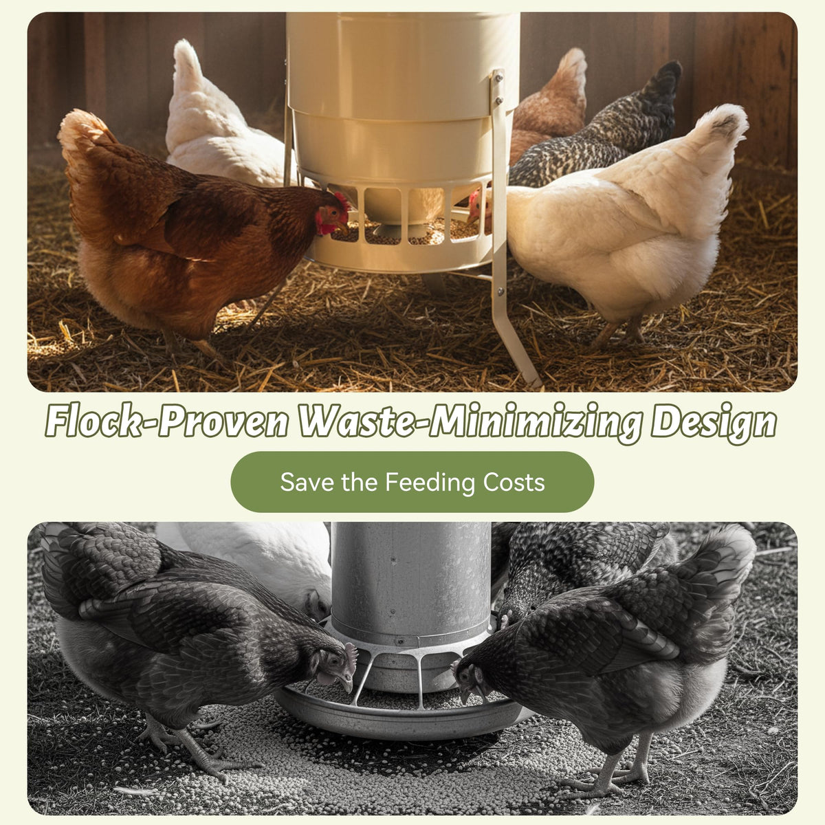KOL Chicken Feeder features 16 smooth-edged ports at chick-friendly height.