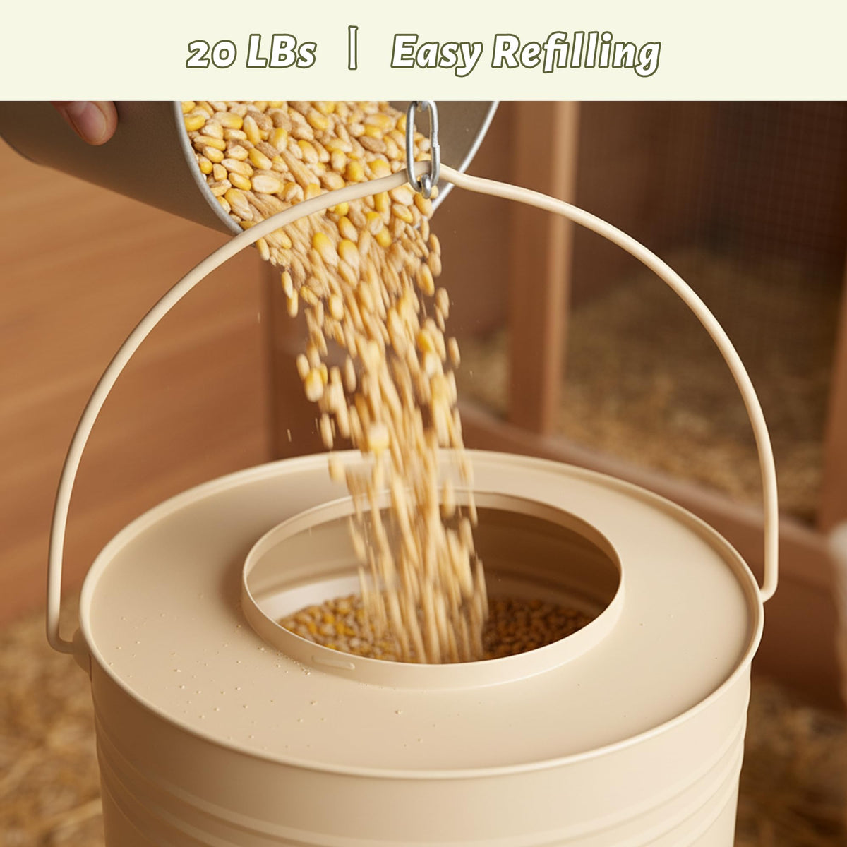 KOL elevated design keeps feed clean and dry off the coop floor