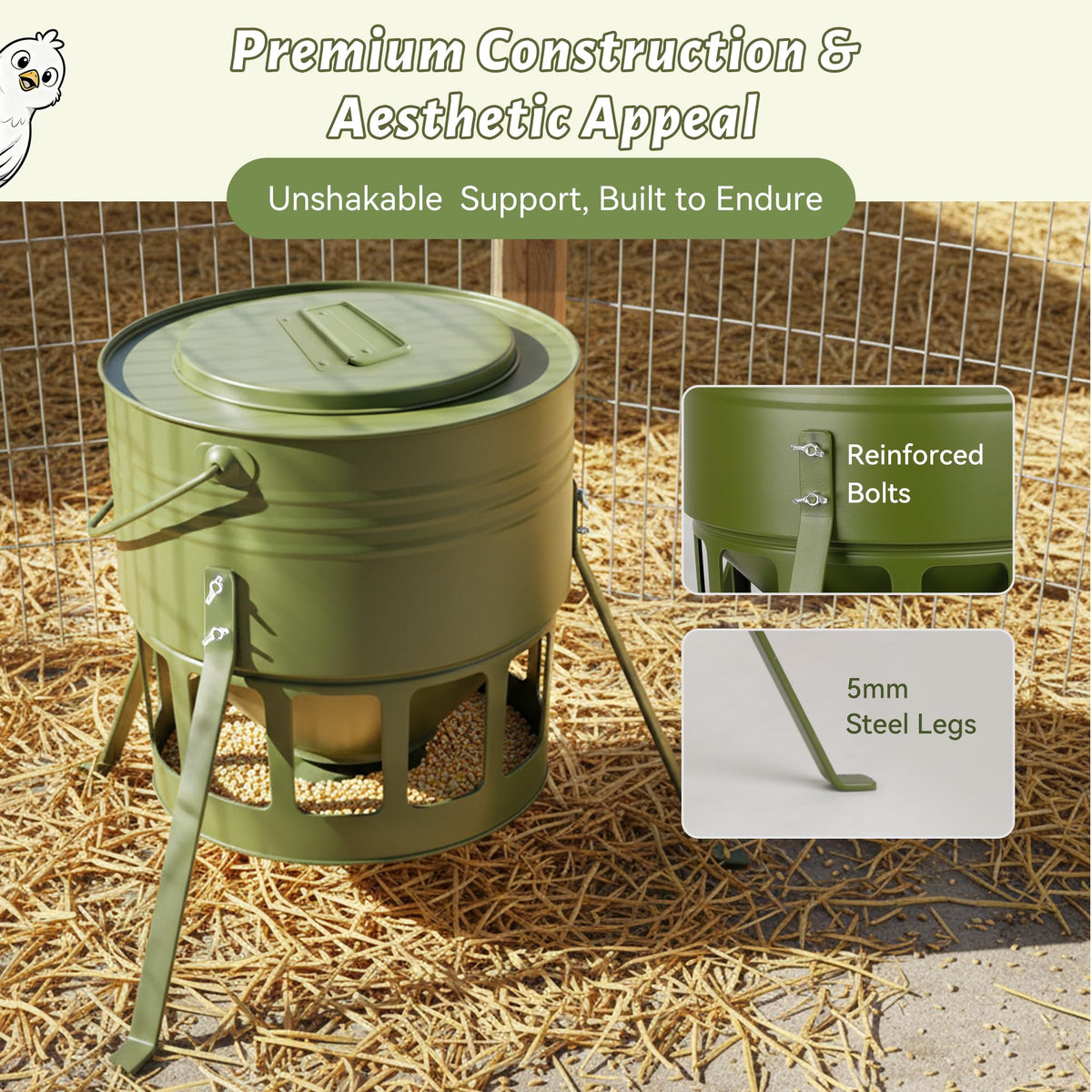 Ground-mount design stabilizes the feeder on outdoor terrain.