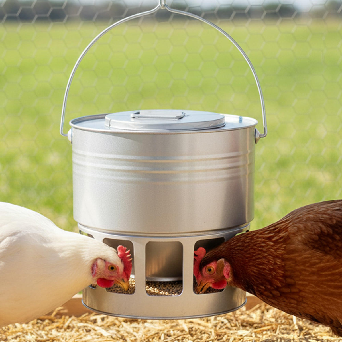 KOL Hanging Chicken Feeder 20lbs with elevated design for clean feed and less waste.