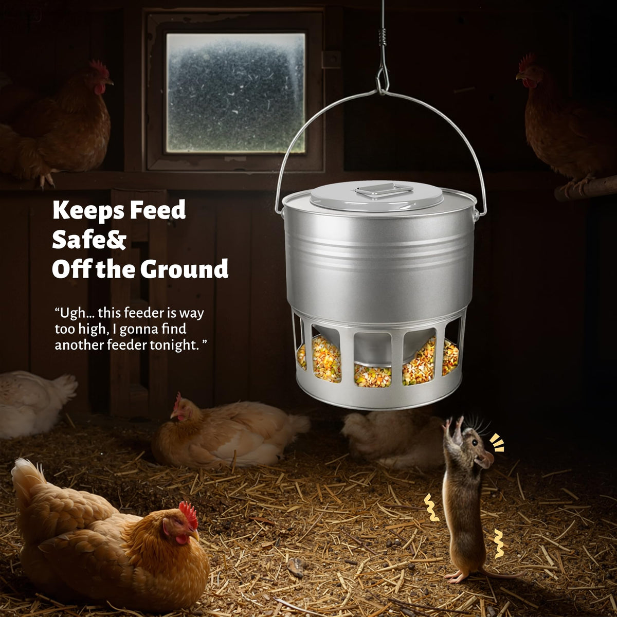 KOL elevated design keeps feed off the ground, simplifying coop cleaning.