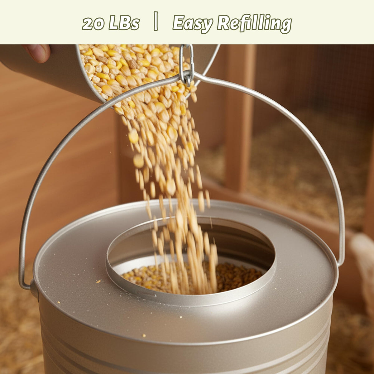 KOL feeder mounted without tools, ready to hang from coop beam.