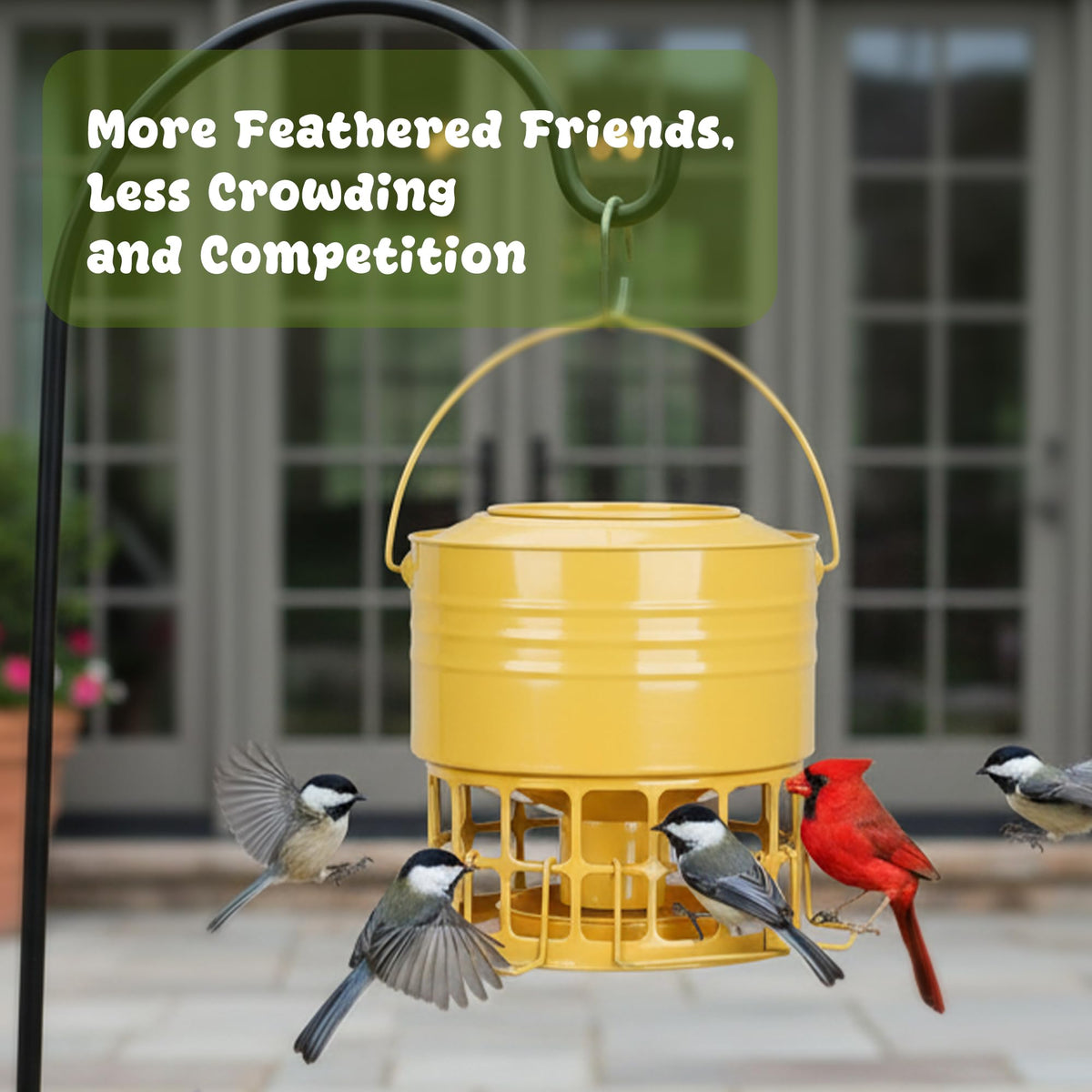 KOL large bird feeder with 32 ports, earthy yellow, supports multiple birds.