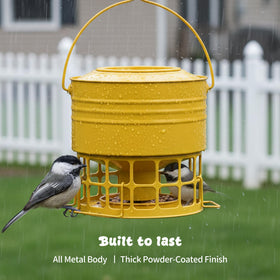 KOL large bird feeder side view in earthy yellow, suited for multi-bird feeding.
