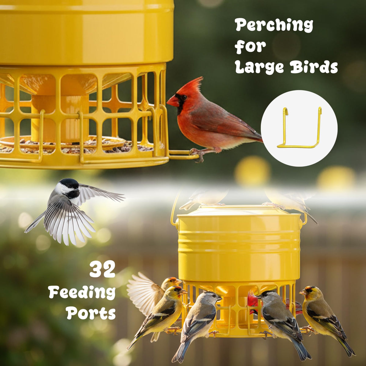 KOL feeder with three perches in earthy yellow, comfortable for larger birds.