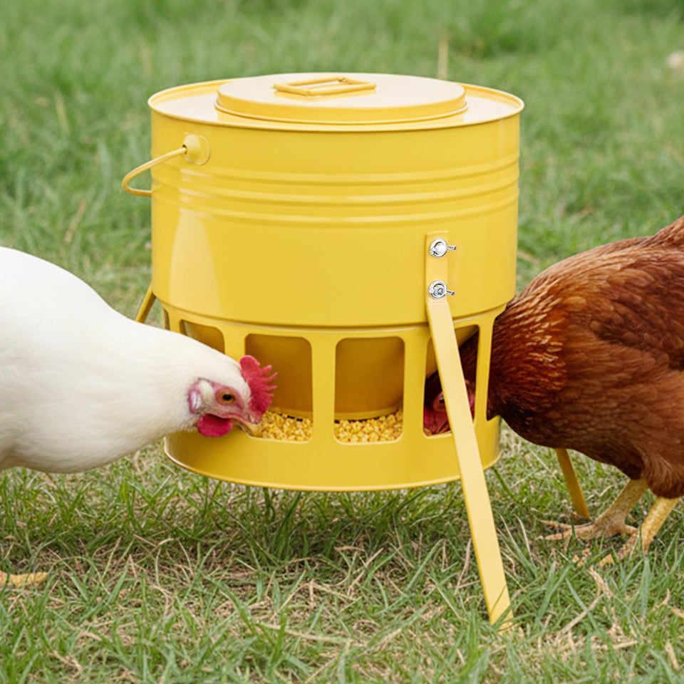 KOL Metal Chicken Feeder 20lb capacity reduces refills in the coop